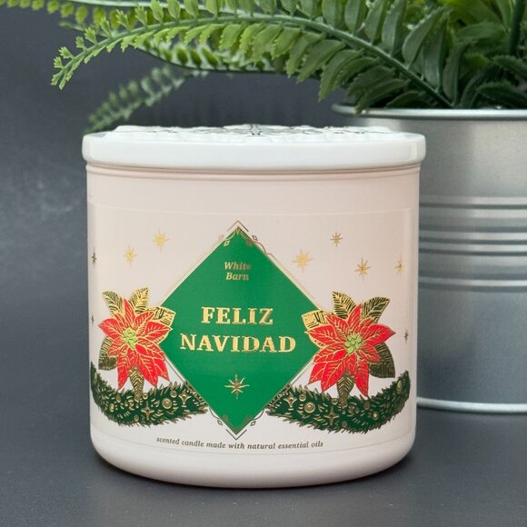 BBW Feliz Navidad Champurrado White Barn Bath & Body Works 3 Wick Candle - Picture 2 of 12
